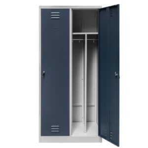 Szafka ubraniowa BHP Mega-M J-80 2 drzwiowa z przegrodami szara/ grafitowy front S-80 cm G-50 cm H-180 cm skręcana N