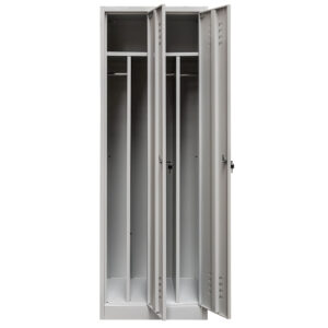 Szafka ubraniowa BHP Mega-M J-60 2 drzwiowa z przegrodami szara S-60 cm G-50 cm H-180 cm skręcana N