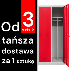 Szafka ubraniowa BHP Mega-M J-80 2 drzwiowa z przegrodami szara/ czerwony front S-80 cm G-50 cm H-180 cm skręcana (wysyłka paletowa) N
