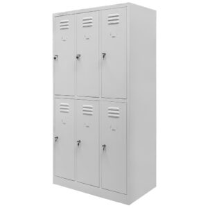 Szafka ubraniowa skrytkowa BHP Mega-M J-90/6 6 drzwiowa szara S-90 cm G-50 cm H-180 cm skręcana N