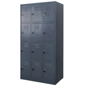 Szafka skrytkowa BHP Mega-M J-90/12 12 drzwiowa grafitowa S-90 cm G-50 cm H-180 cm skręcana N