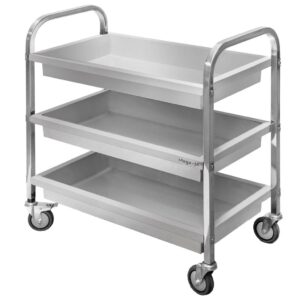 Wózek kelnerski ze stali nierdzewnej 3-półkowy głęboki Mega-M S-85 cm G-45 cm H-90 cm N