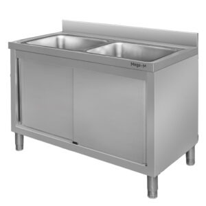 Zlew ze stali nierdzewnej 2-komorowy przyścienny z szafką Mega-M S-100 cm G-60 cm H-85 cm N