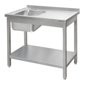 Stół ze stali nierdzewnej przyścienny ze zlewem po lewej stronie i z półką spawany Mega-M S-120 cm G-60 cm H-85 cm N