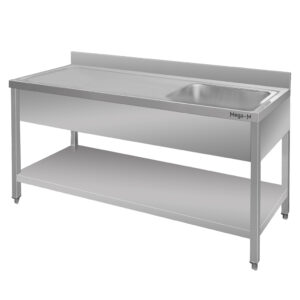 Stół ze stali nierdzewnej przyścienny ze zlewem po prawej stronie i z półką Mega-M S-160 cm G-60 cm H-85 cm N