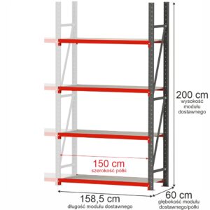 Regał magazynowy 4-półkowy Mega-M FORTIS H-200 cm L-158,5 cm G-60 cm moduł dostawny N