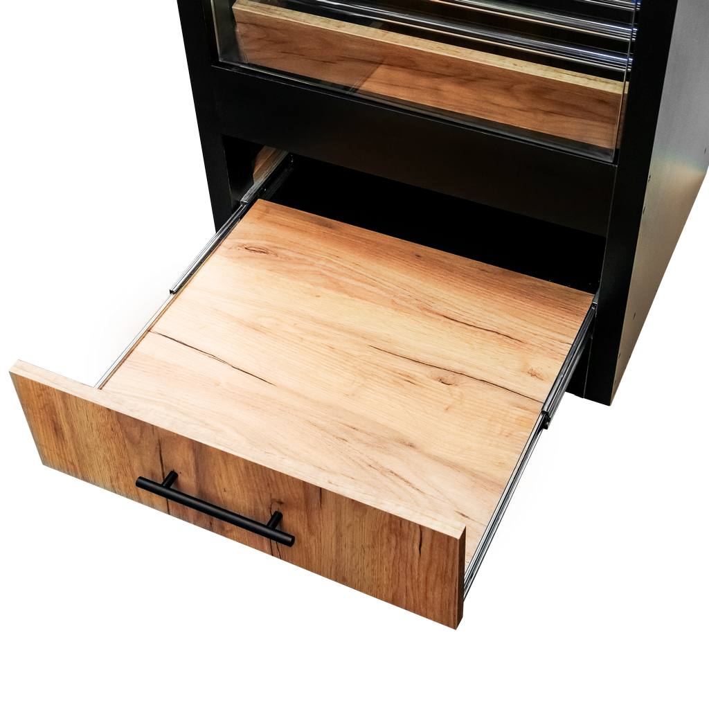 Regał na pieczywo Mega-M moduł z szybą LED H-205 cm L-60 cm G-58 cm czarny / dąb kraft N - obrazek 6