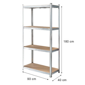 Regał magazynowy Mega-M Basic H-180 cm L-90 cm G-40 cm 4 półki z MDF 4 mm (175kg) ocynk N
