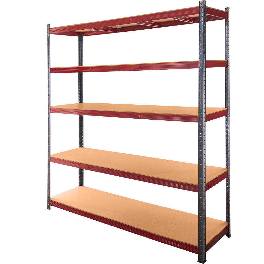 Regał magazynowy Mega-M Basic Plus H-180 cm L-150 cm G-45 cm 5 półek z MDF 6,8 mm (275kg) grafitowy/czerwony N - obrazek 4