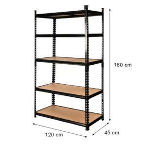Regał magazynowy Mega-M Pro Loft H-180 cm L-120 cm G-45 cm 5 półek z MDF 6,2 mm (275kg) czarny N