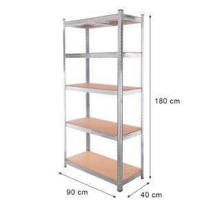 Regał magazynowy Mega-M Basic H-180 cm L-90 cm G-40 cm 5 półek z MDF 4 mm (175kg) ocynk N