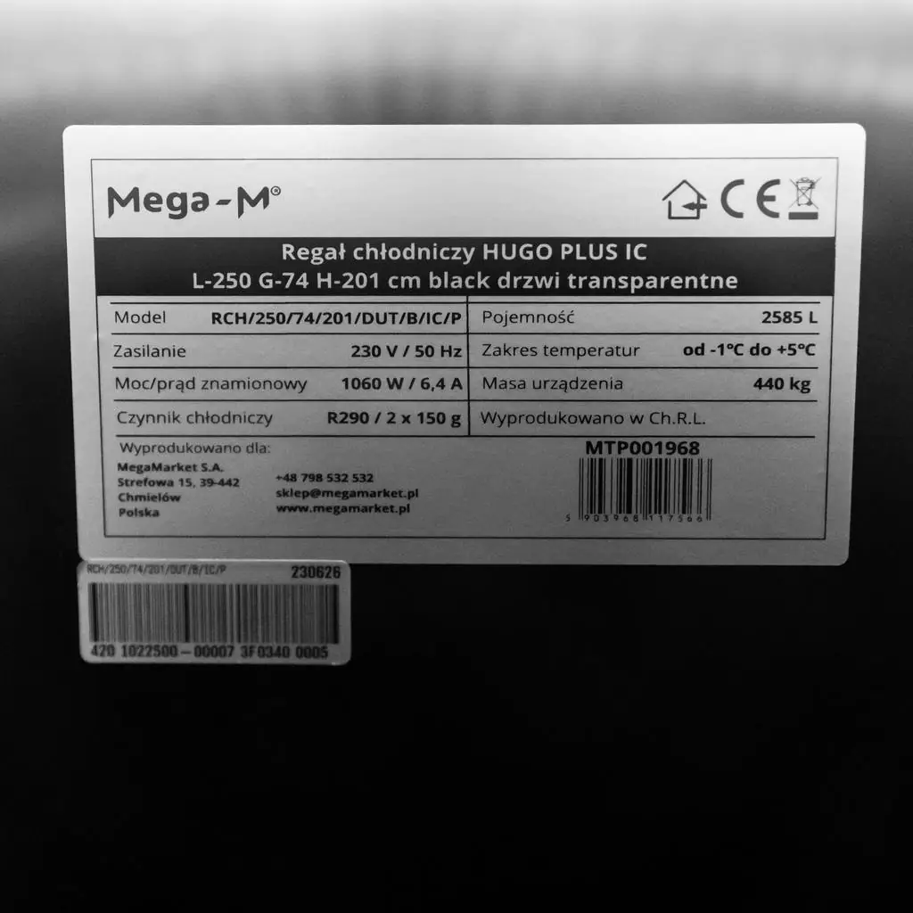 Regał chłodniczy Mega-M HUGO PLUS IC L-250 cm G-74 cm H-201 cm black drzwi transparentne N - obrazek 11