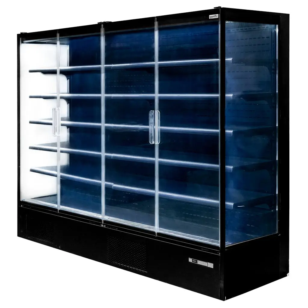 Regał chłodniczy Mega-M HUGO PLUS IC L-250 cm G-74 cm H-201 cm black drzwi transparentne N