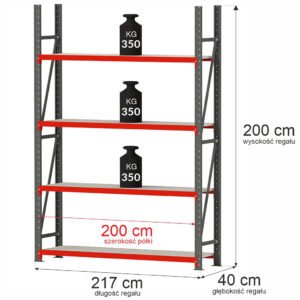 Regał magazynowy 4-półkowy Mega-M FORTIS H-200 cm L-217 cm G-40 cm moduł bazowy N