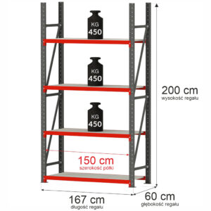 Regał magazynowy 4-półkowy Mega-M FORTIS H-200 cm L-167 cm G-60 cm moduł bazowy N