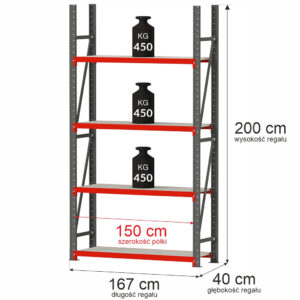 Regał magazynowy 4-półkowy Mega-M FORTIS H-200 cm L-167 cm G-40 cm moduł bazowy N