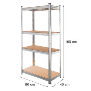 Regał magazynowy Mega-M Basic H-160 cm L-80 cm G-40 cm 4 półki z MDF 4 mm (175kg) ocynk N