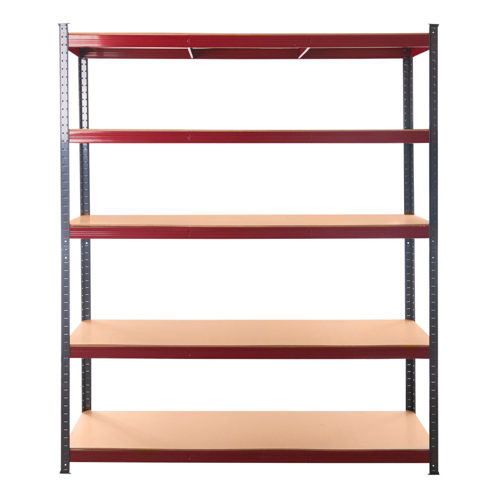 Regał magazynowy Mega-M Basic Plus H-180 cm L-150 cm G-45 cm 5 półek z MDF 6,8 mm (275kg) grafitowy/czerwony N - obrazek 3