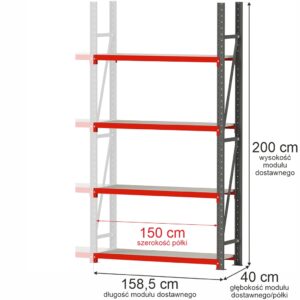 Regał magazynowy 4-półkowy Mega-M FORTIS H-200 cm L-158,5 cm G-40 cm moduł dostawny N