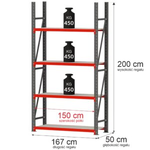 Regał magazynowy 4-półkowy Mega-M FORTIS H-200 cm L-167 cm G-50 cm moduł bazowy N