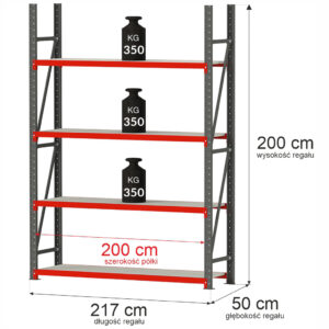 Regał magazynowy 4-półkowy Mega-M FORTIS H-200 cm L-217 cm G-50 cm moduł bazowy N