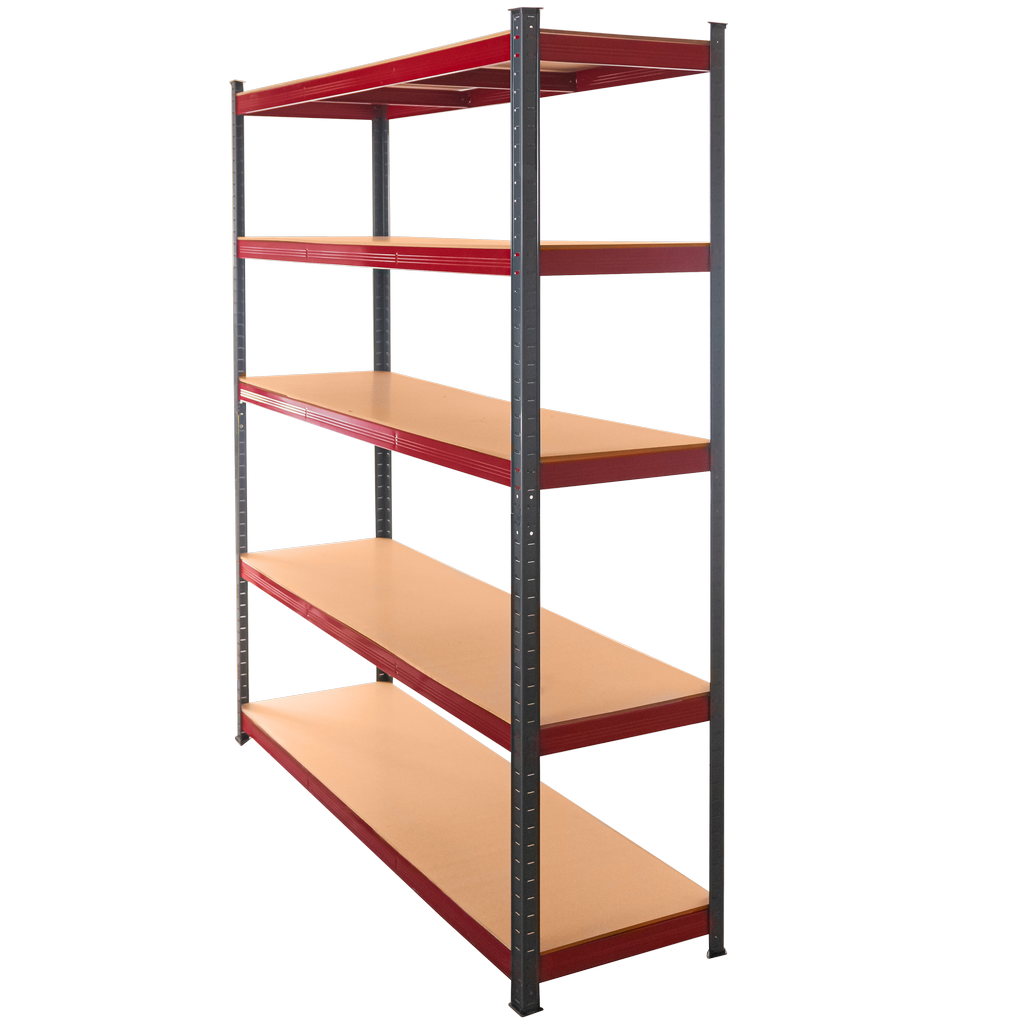 Regał magazynowy Mega-M Basic Plus H-180 cm L-150 cm G-45 cm 5 półek z MDF 6,8 mm (275kg) grafitowy/czerwony N - obrazek 5