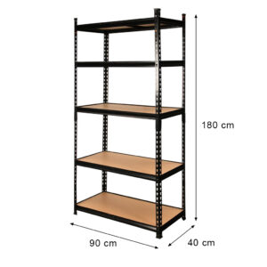 Regał magazynowy Mega-M Pro Loft H-180 cm L-90 cm G-40 cm 5 półek z MDF 6,2 mm (275kg) czarny N