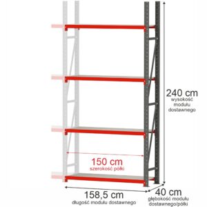 Regał magazynowy 4-półkowy Mega-M FORTIS H-240 cm L-158,5 cm G-40 cm moduł dostawny N