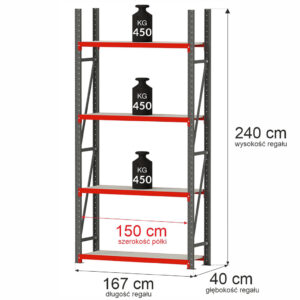 Regał magazynowy 4-półkowy Mega-M FORTIS H-240 cm L-167 cm G-40 cm moduł bazowy N