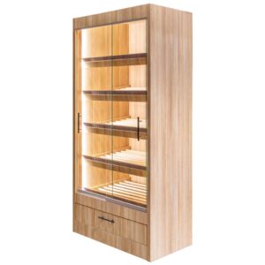 Regał na pieczywo Mega-M moduł z szybą przesuwną oświetlenie LED  H-205 cm L-100 cm G-58 cm dąb amerykański N