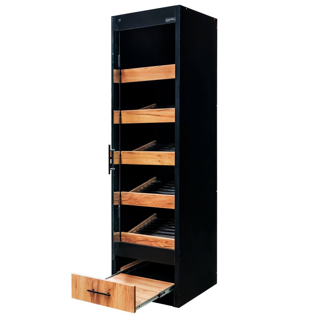 Regał na pieczywo Mega-M moduł z szybą LED H-205 cm L-60 cm G-58 cm czarny / dąb kraft N - obrazek 2