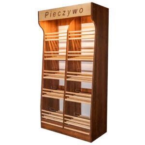 Regał na pieczywo Mega-M T H-200cm L-100cm G-50cm plexi oświetlenie LED orzech eco N