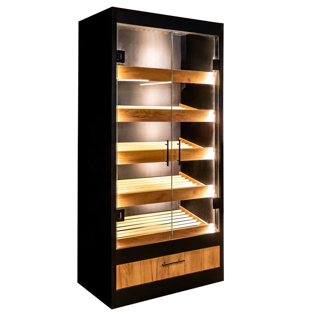 Regał na pieczywo Mega-M moduł z szybą LED H-205 cm L-100 cm G-58 cm czarny / dąb kraft N - obrazek 4