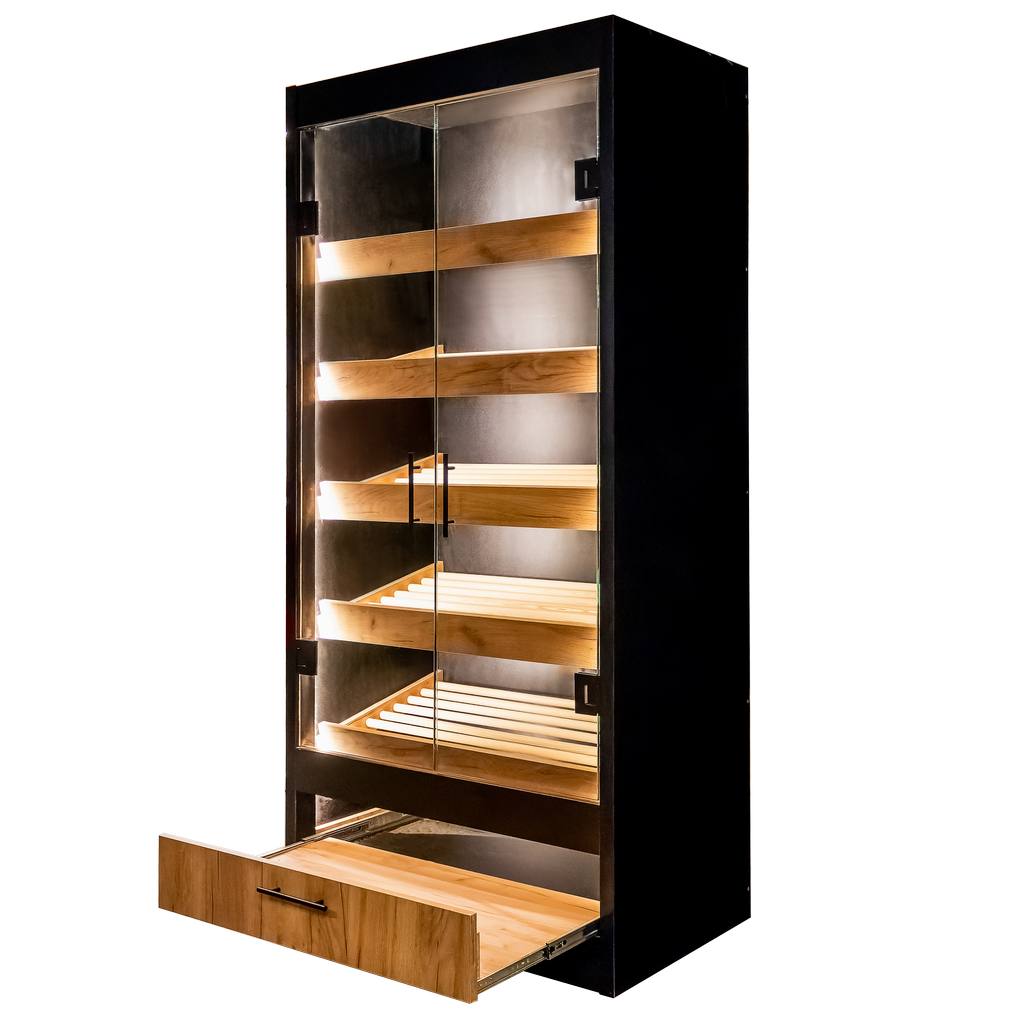 Regał na pieczywo Mega-M moduł z szybą LED H-205 cm L-100 cm G-58 cm czarny / dąb kraft N - obrazek 2