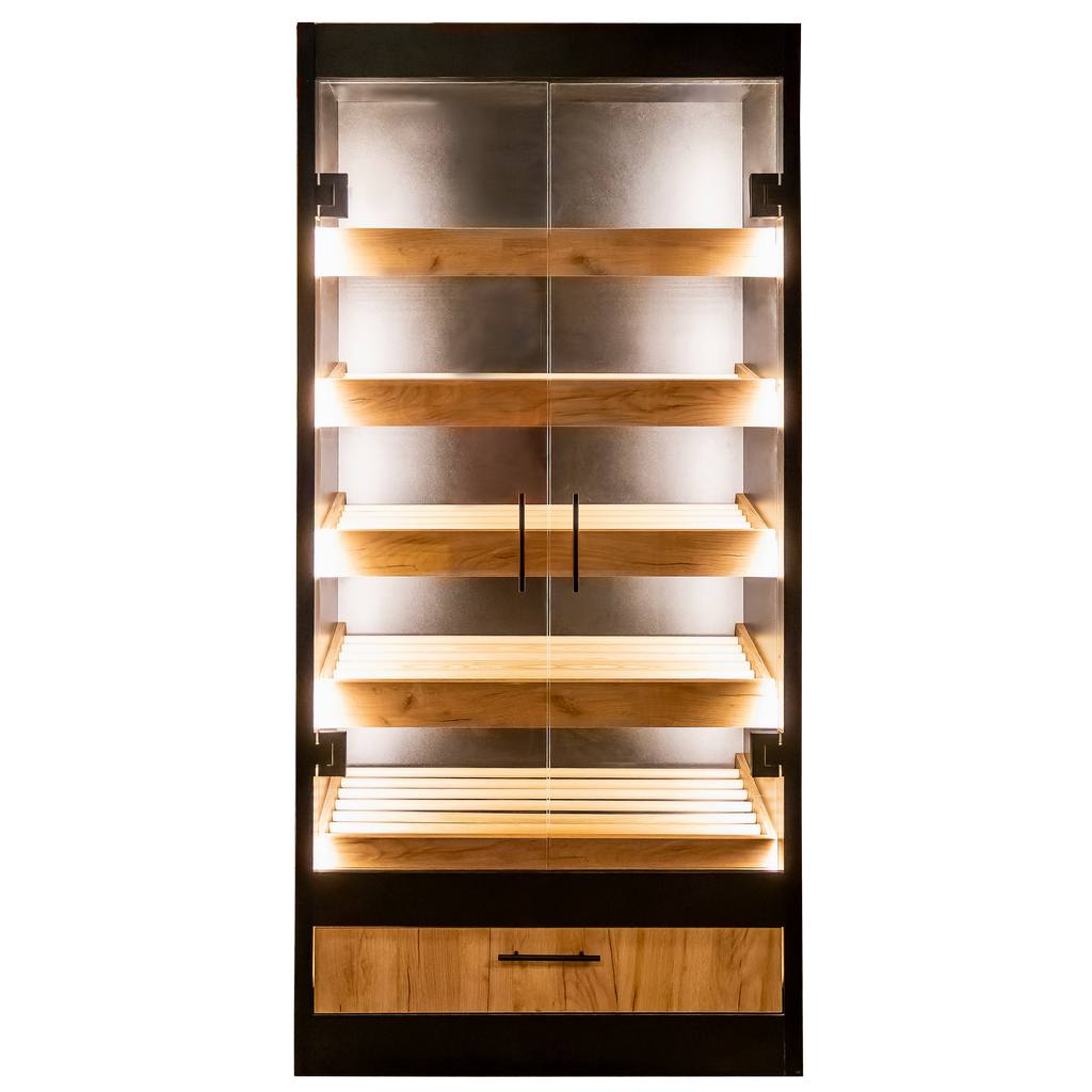 Regał na pieczywo Mega-M moduł z szybą LED H-205 cm L-100 cm G-58 cm czarny / dąb kraft N - obrazek 3