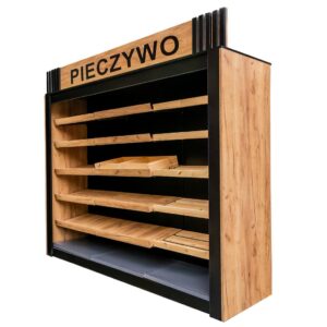 Regał na pieczywo Mega-M moduł otwarty H-244 cm L-247.5 cm G-60 cm dąb kraft / czarny N