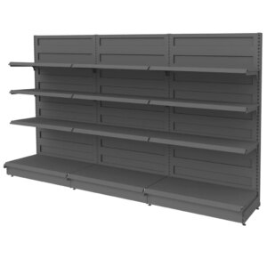Regał sklepowy przyścienny Mega-M Basic H-225 cm L-303 cm G-50/3x40 cm (GC-58 cm) antracyt N