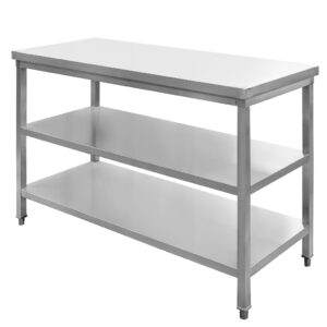 Stół ze stali nierdzewnej centralny z 2-ma półkami Mega-M S-120 cm G-60 cm H-85 cm N