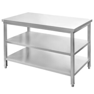 Stół ze stali nierdzewnej centralny z 2-ma półkami Mega-M S-120 cm G-70 cm H-85 cm N