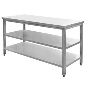 Stół ze stali nierdzewnej centralny z 2-ma półkami Mega-M S-150 cm G-60 cm H-85 cm N