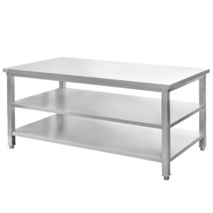 Stół ze stali nierdzewnej centralny z 2-ma półkami Mega-M S-180 cm G-70 cm H-85 cm N