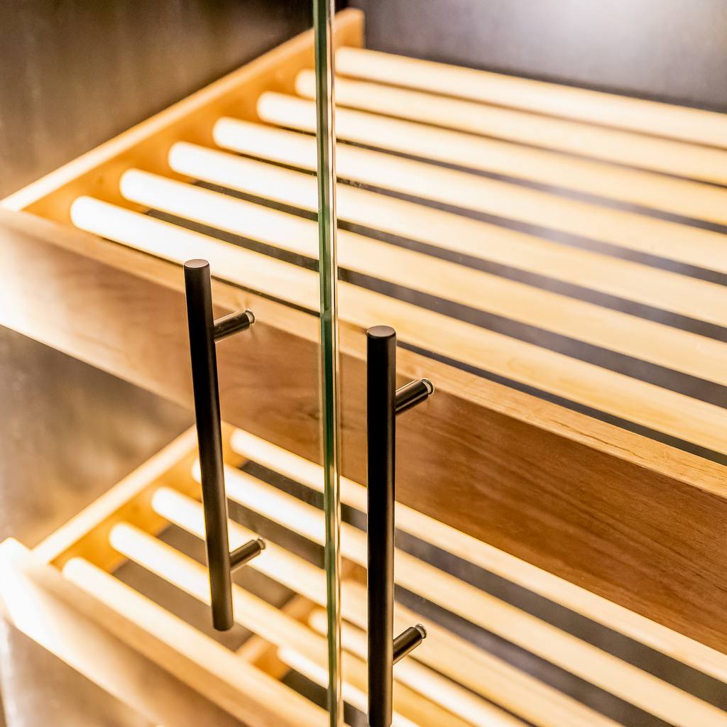 Regał na pieczywo Mega-M moduł z szybą LED H-205 cm L-100 cm G-58 cm czarny / dąb kraft N - obrazek 5