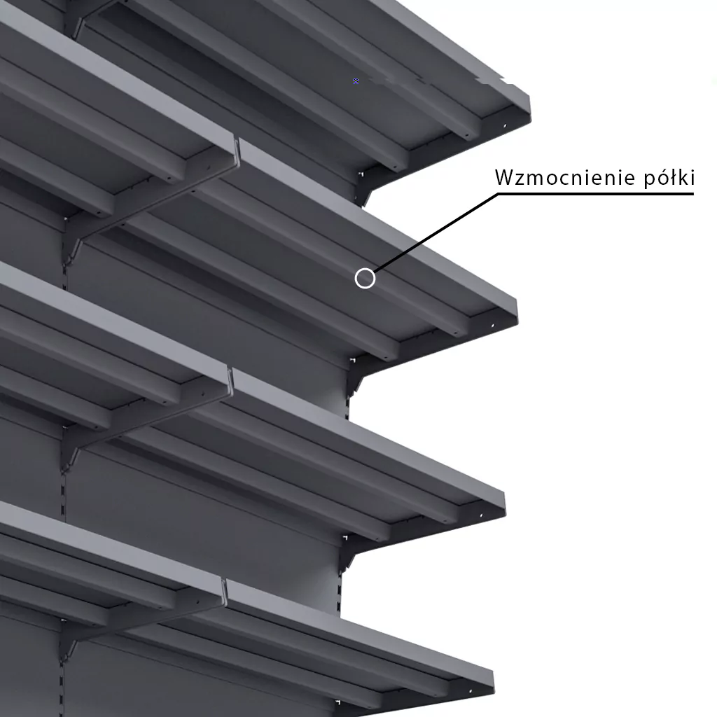 Regał sklepowy Mega-M Merkury przyścienny H-210 cm L-100 cm G-47/4x37 cm (GC-55 cm) grafit moduł bazowy N - obrazek 11