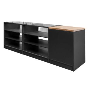 Lada sprzedażowa przeszklona góra/front Mega-M H- 90 cm L- 270 cm G- 60 cm antracyt 0164 / blat dąb kraft K003 N