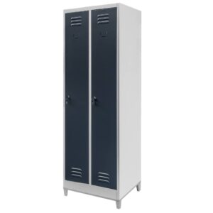 Szafka ubraniowa BHP Mega-M J-60 na podstawie z nóżkami 2 drzwiowa szara/ grafitowy front  S-60 cm G-50 cm H-190 cm skręcana N