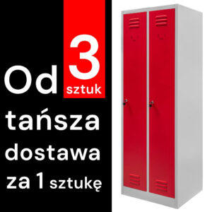 Szafka ubraniowa BHP Mega-M J-60 2 drzwiowa szara/ czerwony front  S-60 cm G-50 cm H-180 cm skręcana (wysyłka paletowa) N