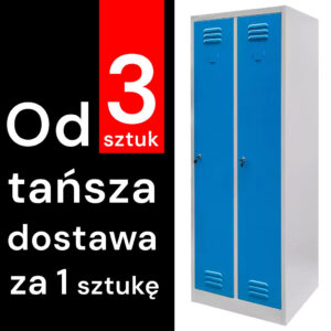 Szafka ubraniowa BHP Mega-M J-60 2 drzwiowa szara/ niebieski front  S-60 cm G-50 cm H-180 cm skręcana (wysyłka paletowa) N