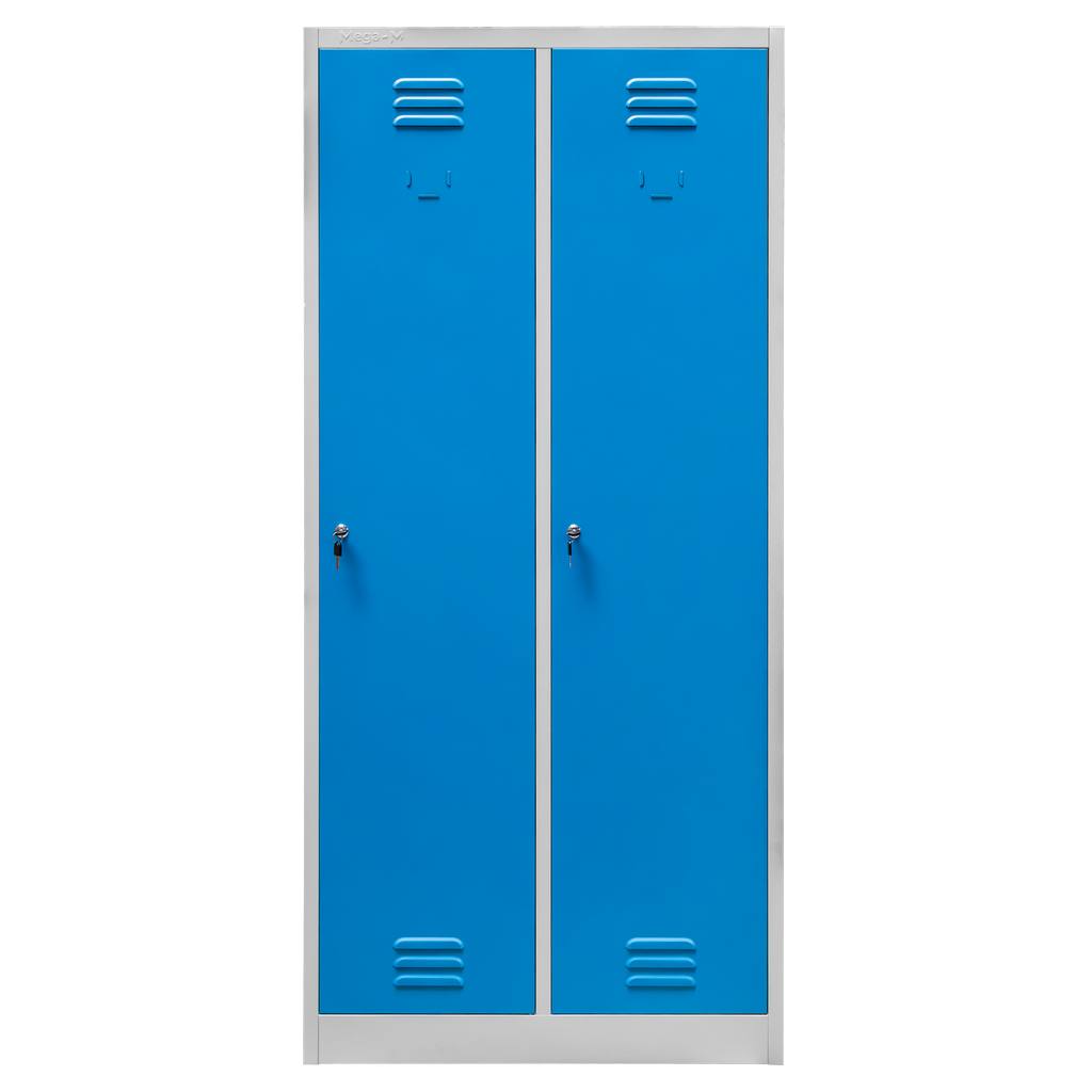 Szafka ubraniowa BHP Mega-M J-80 2 drzwiowa szara/ niebieski front S-80 cm G-50 cm H-180 cm skręcana N - obrazek 2