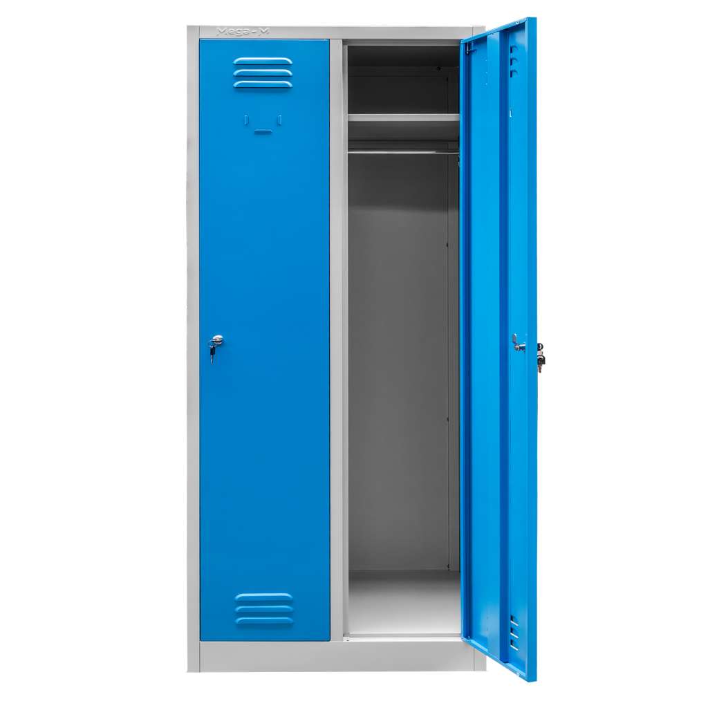 Szafka ubraniowa BHP Mega-M J-80 2 drzwiowa szara/ niebieski front S-80 cm G-50 cm H-180 cm skręcana N - obrazek 3