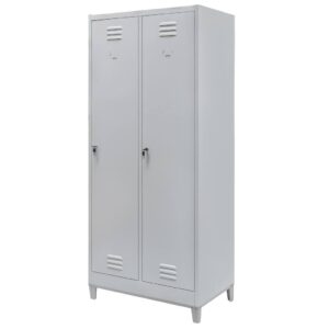 Szafka ubraniowa BHP Mega-M J-80 na podstawie z nóżkami 2 drzwiowa szara S-80 cm G-50 cm H-190 cm skręcana N